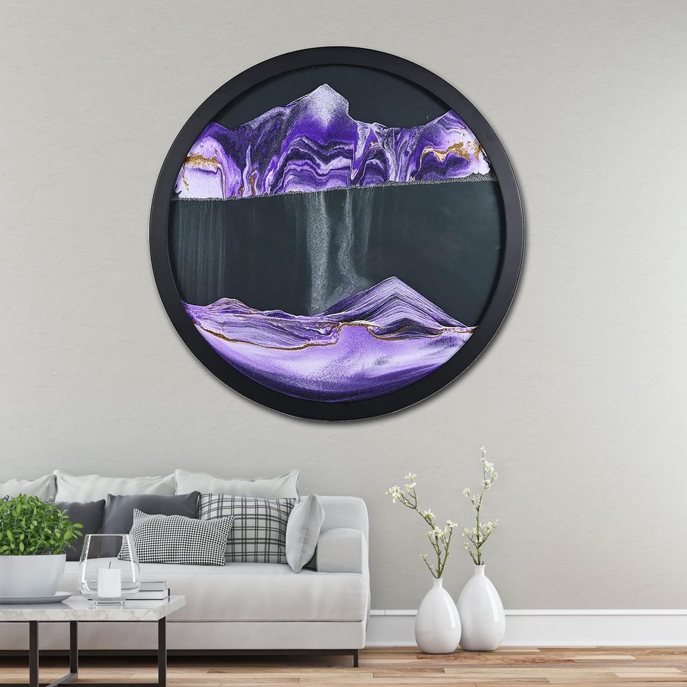 17.3'' Moving Sand Art Decor Picture, 3D Deep Sea Moving Sand Art 360 Rotating Sand Painting Wall Art Mounted Glass Crafts Deep Sea Sandscape for Living Room Relaxing Mood Home Office Decoration (O)