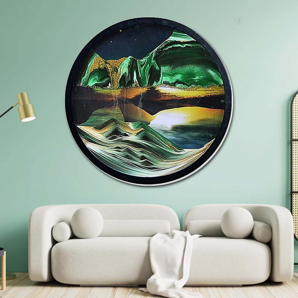 17.3'' Moving Sand Art Decor Picture, 3D Deep Sea Moving Sand Art 360 Rotating Sand Painting Wall Art Mounted Glass Crafts Deep Sea Sandscape for Living Room Relaxing Mood Home Office Decoration (H)