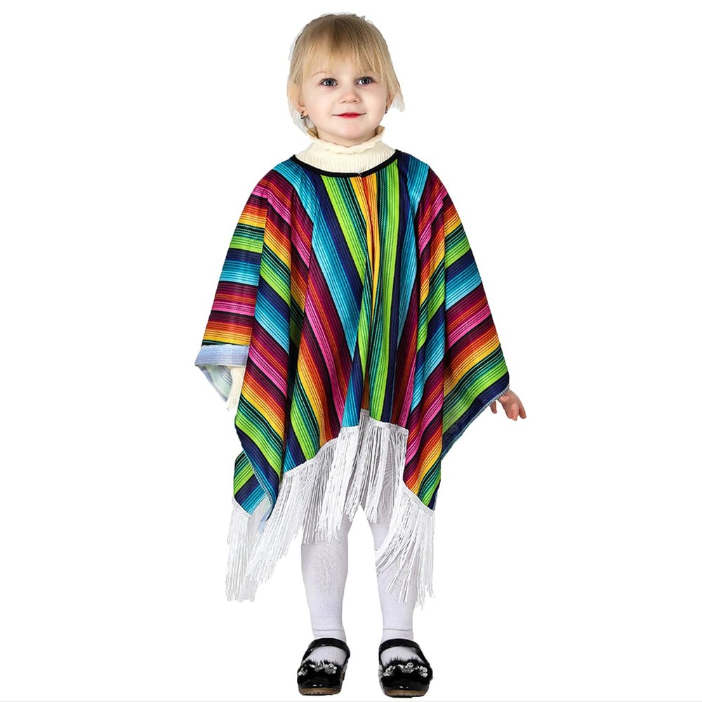 1-piece Mexican Poncho for Children Halloween Costume Traditional Serape Poncho