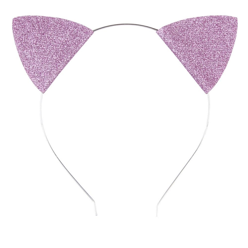 Koolgil Fashion Glitter Cat Ears Headband Kitten Ears Hairband for Halloween Cosplay Party Travel Photography (Light Purple)