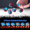 AUSTOR 6 Sided Dice 16mm, 6 Pieces D6 Dice Handmade Sharp Edge Resin Dices Set with Metal Case for Tenzi, Farkle, Yahtzee, Bunco or Teaching Math, Flame Red & Ice Blue view 2