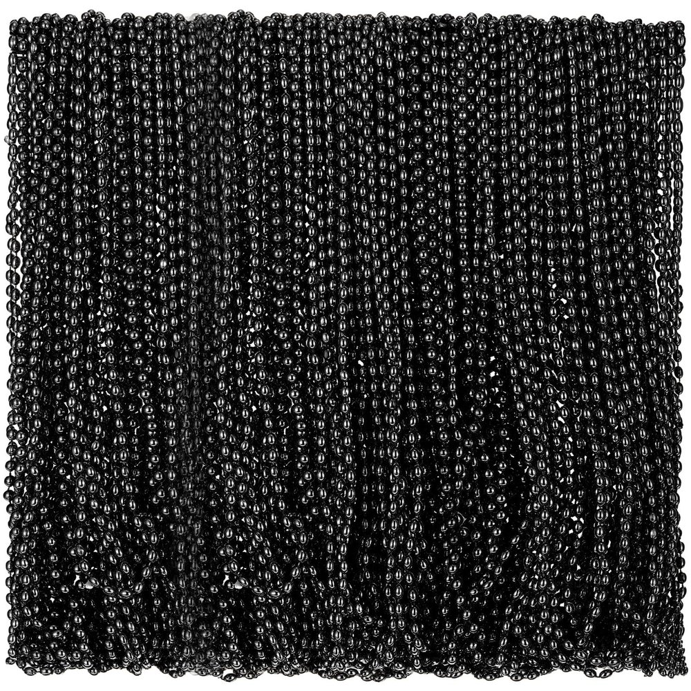 Riceshoot 200 Pcs Black Bead Necklace Bulk Mardi Gras Oval Beads Necklace Party Favors 33" 7mm Metallic Color Beaded Costume Necklaces for Halloween Christmas Festive Event Accessories