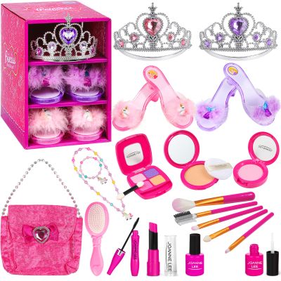 BIBUTY Kids Makeup Kit - Princess Dress Up Shoes, Crowns & Handbag - Pretend Play Fake Makeup Set for Girls, Ages 3-6