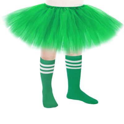 5 Layered Tutu Skirt for Kids Tulle Tutu Skirt with Tube Socks Princess Runners Costumes Cosplay for Girls Kids (Green,Kid)