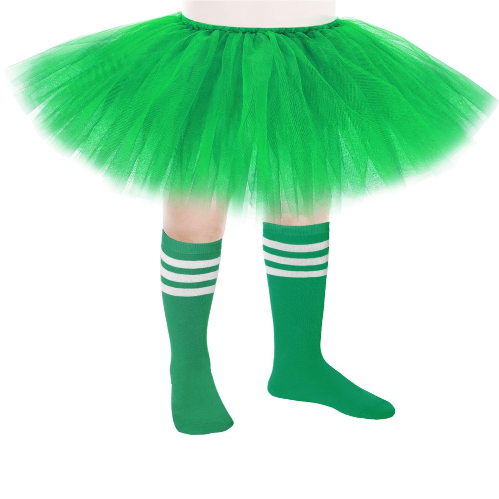 5 Layered Tutu Skirt for Kids Tulle Tutu Skirt with Tube Socks Princess Runners Costumes Cosplay for Girls Kids (Green,Kid)
