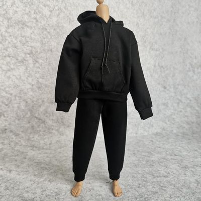 1/6 Custom Scale Man Hoodie + Trousers Pant Outfit for 12" Male Action Figure Doll Clothes (Black Hoodie + Black Pant)