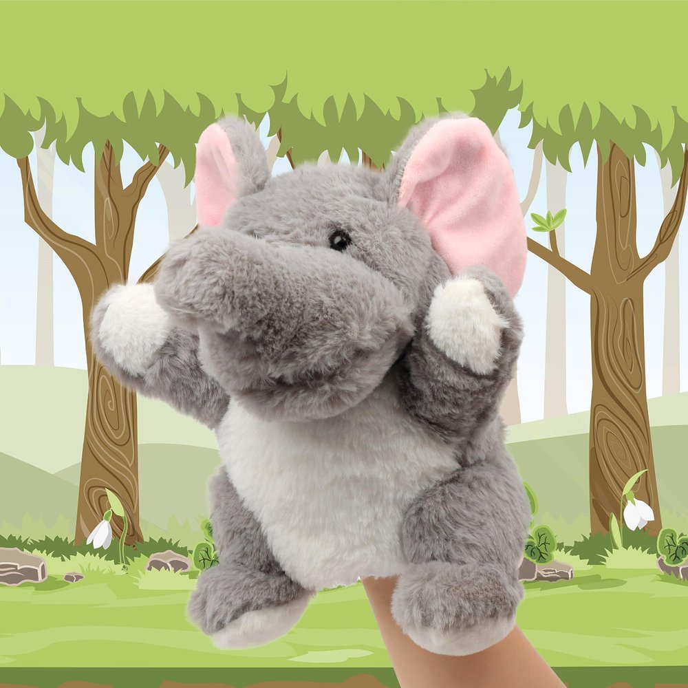 Cuteoy Plush Elephant Hand Puppet Stuffed Animal Toy Open Movable Mouth Creative Role Play Storytelling Plushies Gifts for Kids Toddlers Birthday Christmas
