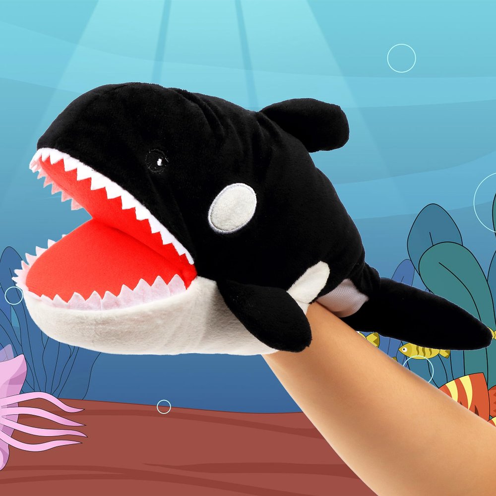 Cuteoy Plush Whale Hand Puppet Stuffed Animal Toy Open Movable Mouth Creative Role Play Storytelling Plushies Gifts for Kids Toddlers Birthday Christmas