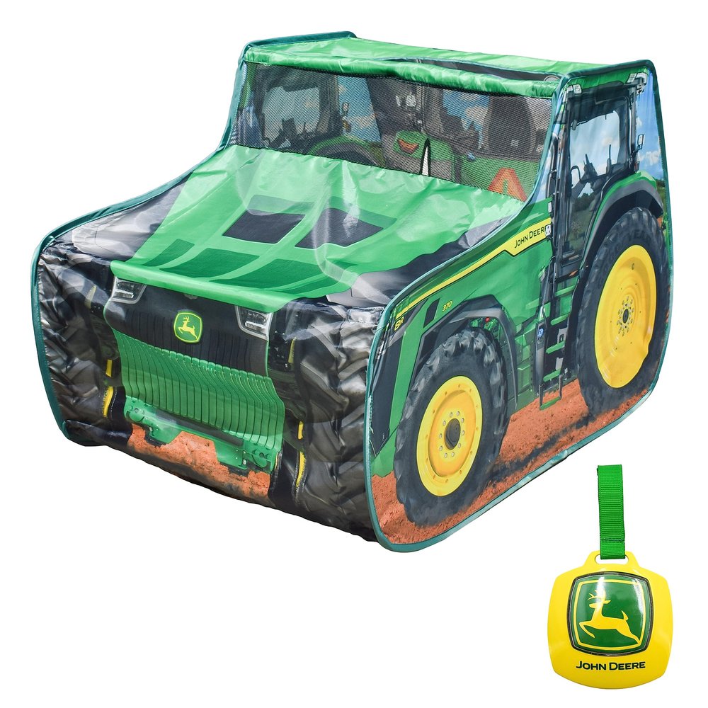 John Deere Pop Up Tent Tractor Playhouse for Kids | Removable Key Fob with Tractor and Farm Sounds | Vehicle Toys for Toddlers - Sunny Days Entertainment