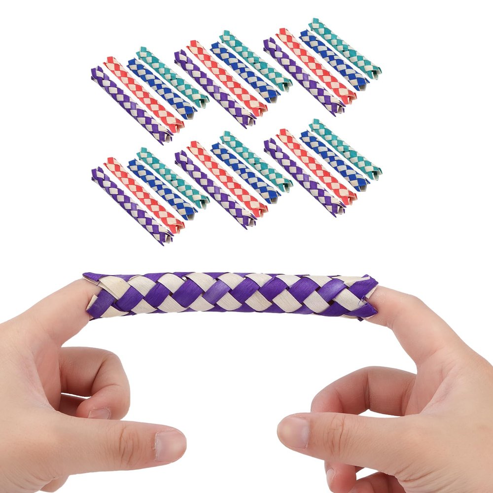 Mokernali 24 Pcs Finger Traps, Classic Chinese Bamboo Finger Traps for Kids and Adults, Fun and Safe Bamboo Finger Traps Durable Birds Parrots Chew Toy DIY Toy for Parties Favors, Goodie Bag Stuffers