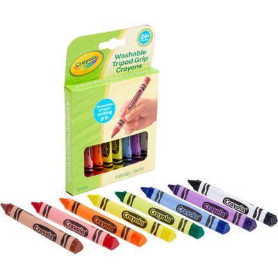 Crayola Young Kids Washable Tripod Crayons, Assorted Colors, Pack Of 8 Crayons