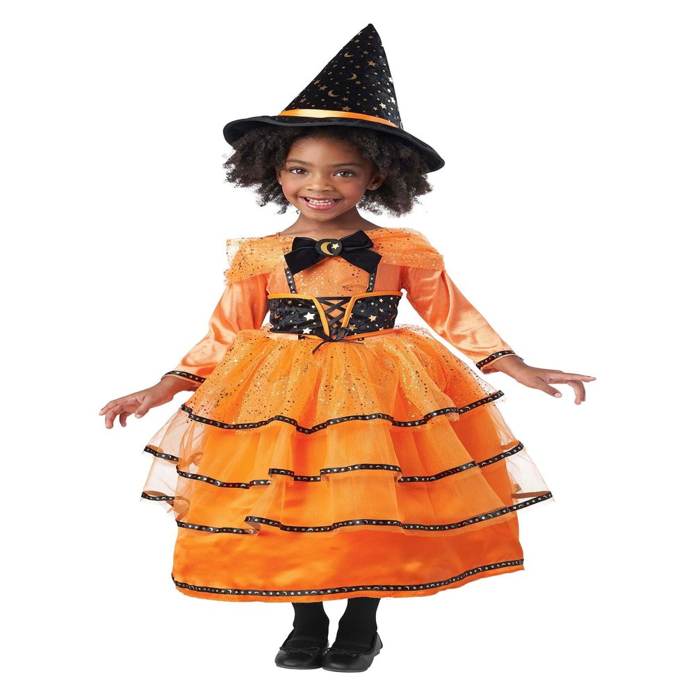 Fun Costumes Toddler Midnight Pumpkin Patch Witch Costume, Girl's Witch Costumes, 2T/4T, Orange