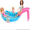 Barbie Doll & Pool Playset, Brunette in Seafoam Blue One-Piece Swimsuit with Pool, Slide, Towel & Drink Accessories view 3