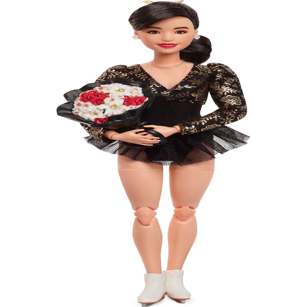 Barbie Inspiring Women Doll, Kristi Yamaguchi Collectible in 1992 Winter Olympics Costume, Sparkly Black and Gold Leotard and White Skates