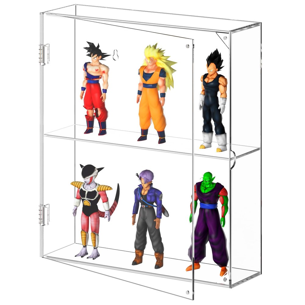 AITEE Acrylic Display Case, Clear Display Case for Funko Pop Figures, 2 Layer Wall Mounted or Desktop Dustproof Display Cabinet Shelf for Collectibles,Mini Toys,Rock, Amiibo