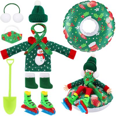 Jenaai 9 Pcs Christmas Accessories Set Christmas Clothing Includes Ear Muffs, Scarf, Sweater, Boot, Inflatable Snow Tube, Mask, Hat, Ice Skates, Shovel for Decor