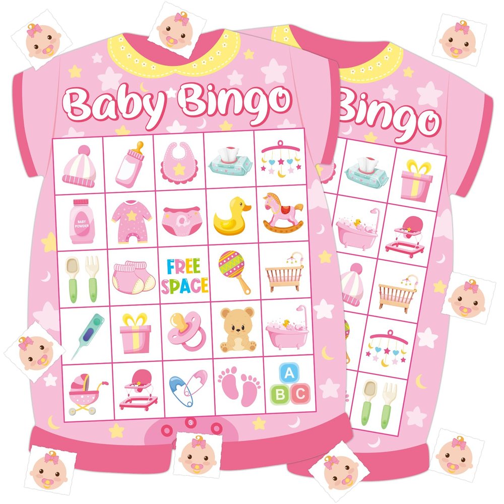 ADELULU Baby Shower Bingo Cards - 24 Guests Pink Newborn Baby Bingo for Shower Party Supplies