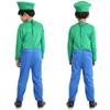 Bnibol Kids Super Brother Costume,Children Jumpsuit Plumber Costume with Hat Mustachefor Halloween Cosplay (Kids Green, L) view 2