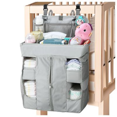 Hautton Hanging Diaper Caddy Organizer, Hanging Diaper Organizer for Changing Table and Crib, Diaper Changing Station Organizer Storage for Nursery Baby Stuff, Shower Gift for Newborn New Mom -Grey