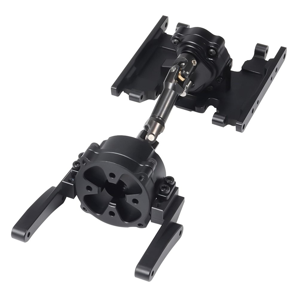 SCX10 II Planetary Gearbox Transfer Case Short Drive Shaft Skid Plate Front Motor Mount for 1/10 RC Crawler Chassis SCX10 II Upgrades Accessories (Black)