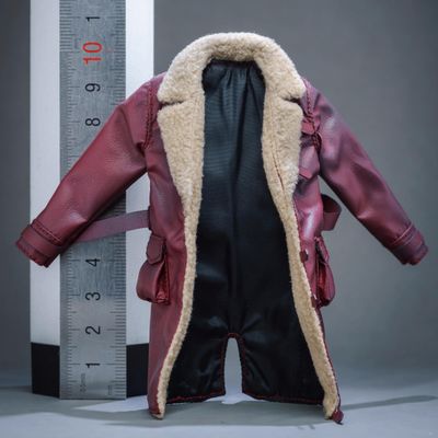 1/12 Scale Male Clothes,Men's Overcoat Leather Long Coat Costume Outfit Clothing for 6inch Male Soldier Action Figure Body (Wine Red)
