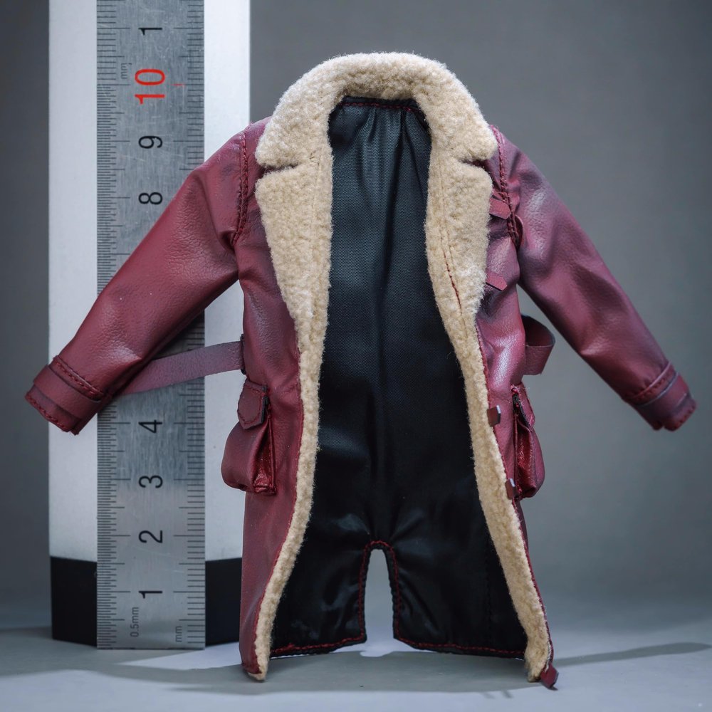 1/12 Scale Male Clothes,Men's Overcoat Leather Long Coat Costume Outfit Clothing for 6inch Male Soldier Action Figure Body (Wine Red)
