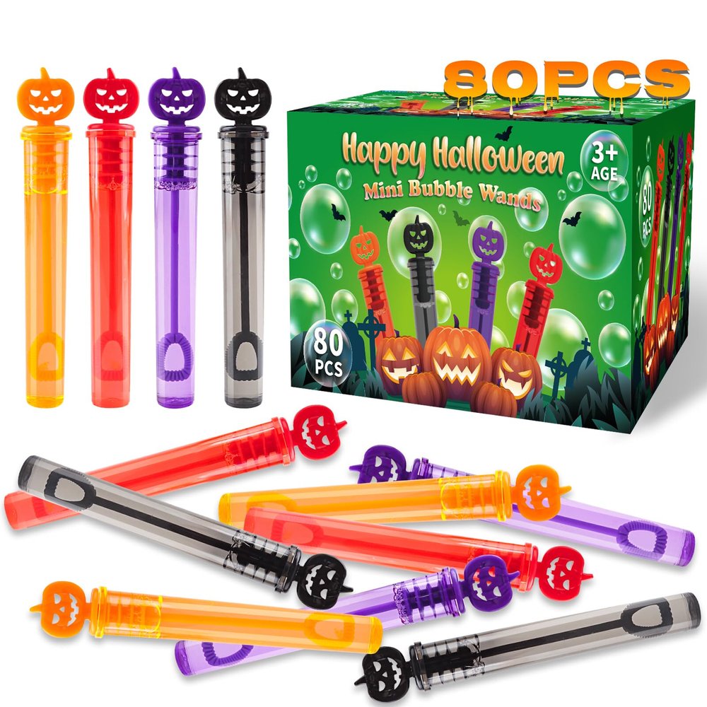 ShyLizard 80PCS Halloween Party Favor, Bubble Wands for Kids, Trick or Treat Toys, Goodies Bag Fillers, Pinata Fillers, Mini Bubble Wands for Party