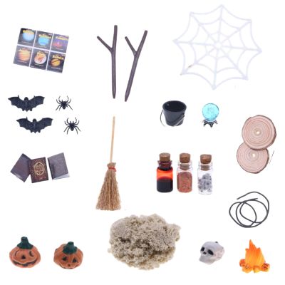 31Pcs Exquisite Dollhouse Halloween Decoration Accessories, Dollhouse Ornament Mini Halloween Horror Decoration Set with Clear Texture and Realistic Appearance(Spider Web, Skull, Bat and Pumpkin) 1