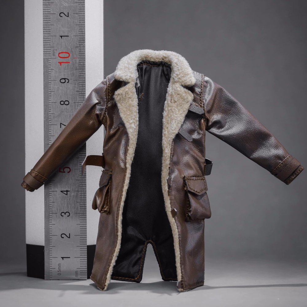 1/12 Scale Male Clothes,Men's Overcoat Leather Long Coat Costume Outfit Clothing for 6inch Male Soldier Action Figure Body (Brown)