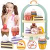Wooden Cake Toys Tea Party Set, Desserts Food Toy with Cupcake Stand, Kids Pretend Play Kitchen Accessories, Wooden Play Food Set Toy Baking Gift for 3 4 5 Years Old Girls Boys view 1