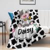 Artsadd Custom Cow Print Blanket with Name Personalized Baby Blanket for Girls Boys Soft Throw Fleece Blanket for Kids Newborn Toddler Customized Name Receiving Swaddle Blanket Birthday Gifts 40"x50" view 2