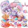 55Pcs Tea Party Set for Little Girls, Princess Tea Party Set, Unicorn Kid Tin Tea Set,Kids Kitchen Pretend Toy, Toddler Tea Party Set for Girl 3-5, Tea Party Easter Birthday Gift for 4 Year Old view 1