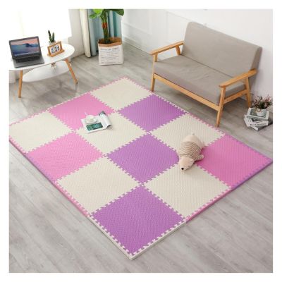 10Pcs Foam Floor Tiles, Interlocking Foam Tiles, Non-Slip Textured, Square Foam Puzzle Play Mats for Playroom, Basement, Garage(Size:30x1cm,Color:White+Pink+Purple)