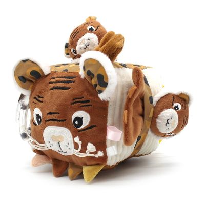 LES DGLINGOS - Speculos Le Tigre Fabric Activity Cube - Sound and Tactile Awakening Toy for Baby - Development Toy - Birth Gift - 12cm - Ochre