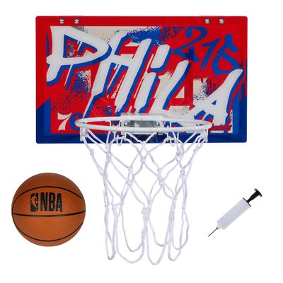 Franklin Sports NBA Philadelphia 76ers Over The Door Basketball Hoop - Kids Indoor Hoop with Mini Basketball - NBA Fan Shop Toy for Bedroom + Office - Over The Door Set