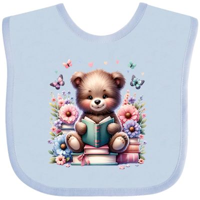inktastic Teddy Bear Kids Reading Baby Bib Light Blue 4286f