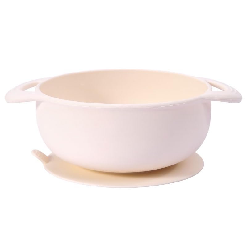 100% BPA Free Silicone Suction Bowl with Lid Baby Food Container and Storage First Stage Self Feeding Essential for Toddlers and Kids (Milk White)