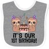 inktastic Twins 1st Birthday Sloth Boy Girl 1 Year Old Baby Bib Heather and White 42892 view 1