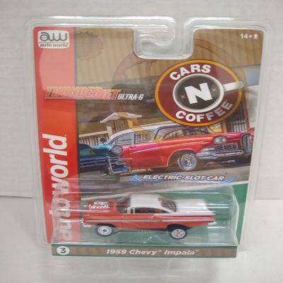 Auto World SC392-3A Cars N Coffee 1959 Impala HO Scale Electric Slot Car - Coral