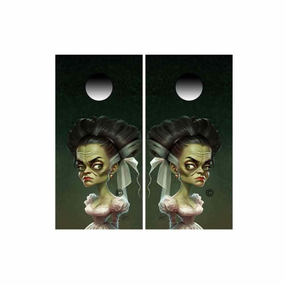 Bride of Frankenstein Portrait Cornhole Wraps Kustom Lily Low Brow Art