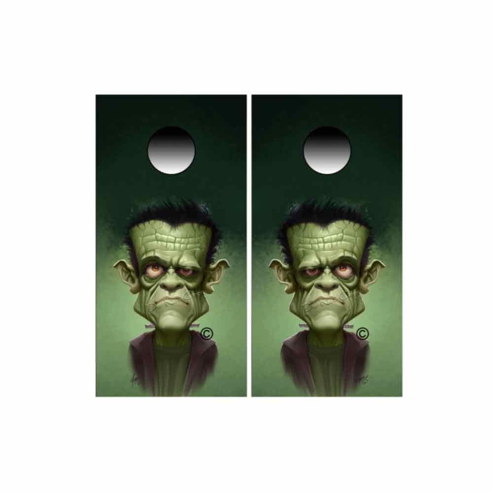 Frankensteins Monster Portrait Cornhole Wraps Kustom Franky Low Brow Art