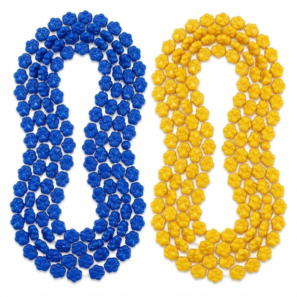 Anderson's Blue and Gold Paw Beads, 38 Inches, Set of 24, Fan Gear, Birthdays, Homecoming, Game Days, Sports Fan Gear, School Spirit, Football Cheerleader Accessories