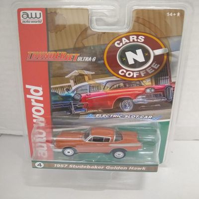 Auto World SC392-4A Cars N Coffee 1957 Studebaker Golden Hawk HO Scale Electric Slot Car - Orange