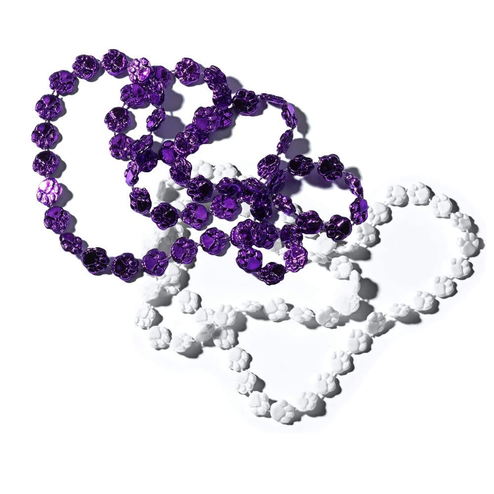 Anderson's Purple and White Paw Beads, 38 Inches, Set of 24, Fan Gear, Birthdays, Homecoming, Game Days, Sports Fan Gear,School Spirit, Football Cheerleader Accessories