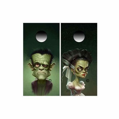 Frankenstein and Lily Portrait Cornhole Wraps Kustom Franky and Lily Low Brow Art