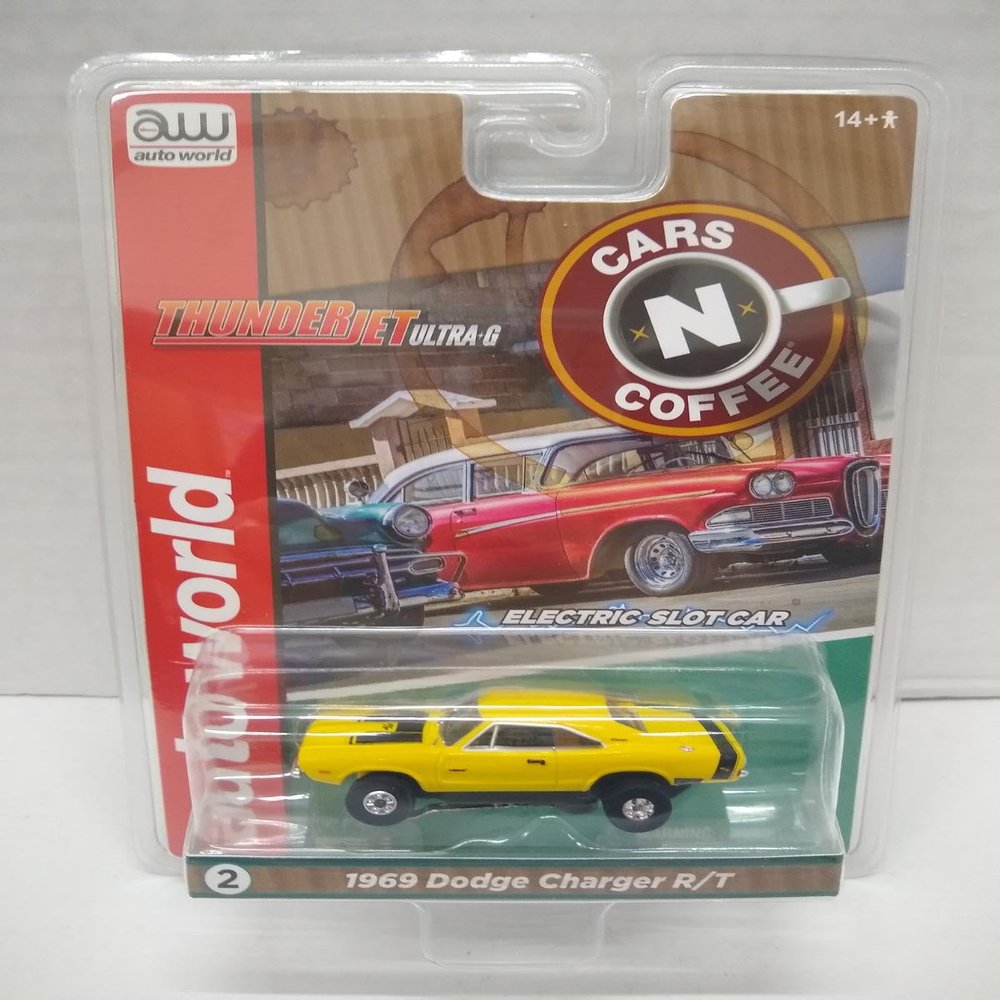Auto World SC392-2A Cars N Coffee 1969 Charger R/T HO Scale Electric Slot Car - Yellow