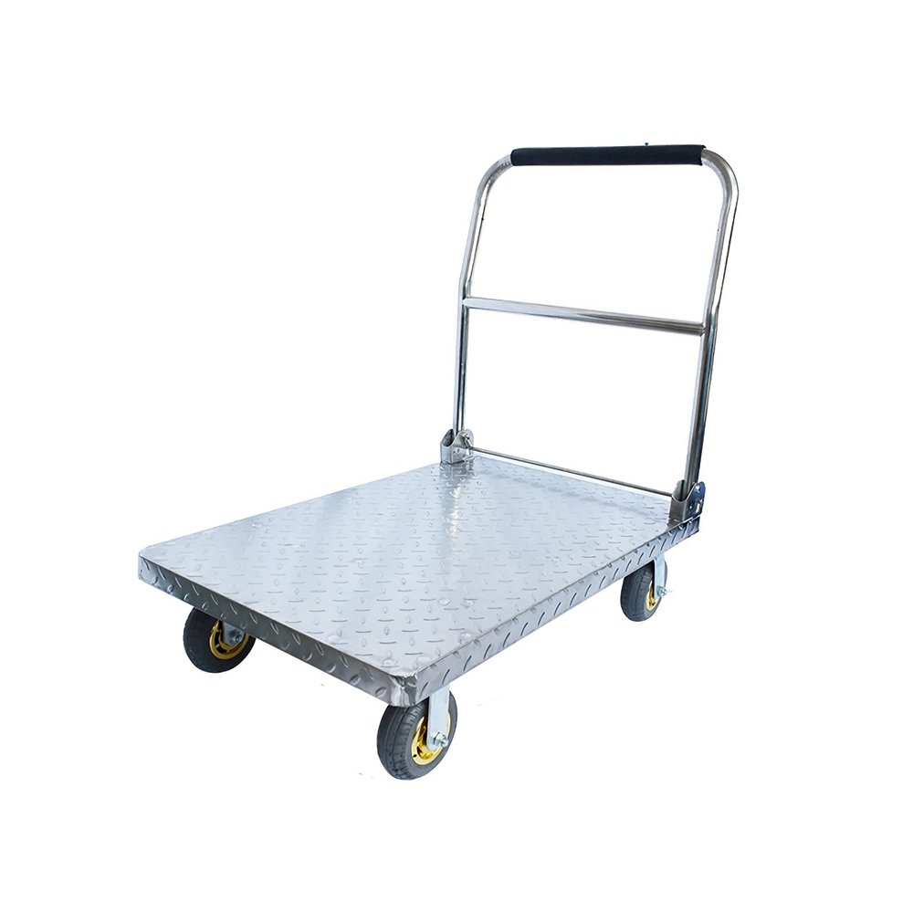 Trolley Platform Truck Heavy Load Capacity Stainless Steel Truck with Folding Handle and Silent Swivel Tires for Moving Platform Cart (C
