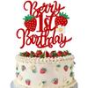 1 PCS Berry 1st Birthday Cake Topper with Flower Glitter Sweet Fruit Theme First Birthday Strawberry One Cake Pick for Strawberry Theme Baby Shower Kids 1st Birthday Party Cake Decorations Supplies view 1