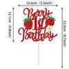 1 PCS Berry 1st Birthday Cake Topper with Flower Glitter Sweet Fruit Theme First Birthday Strawberry One Cake Pick for Strawberry Theme Baby Shower Kids 1st Birthday Party Cake Decorations Supplies view 2