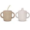 KIDSco. Silicone Sippy Cup with Easy Grip Transition Handles, Soft Spout and Straw. A Non Toxic No Spill Unbreakable Training Cup 5oz/150ml (Oat and Tan) view 1